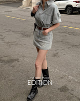 [MADE] Reun denim shirt & skirt set (with belt)