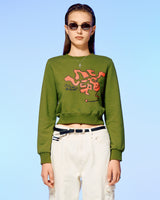 DEVIL HEAD LOGO CROP SWEATSHIRT-OLIVE