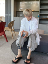 Non collar linen shirt 2C