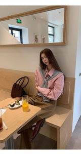 high-end pink loose fit long-sleeve shirt