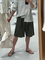 [ LOOKPLE x LEBELMENT ] クールピンタックリネンワイドショーツ