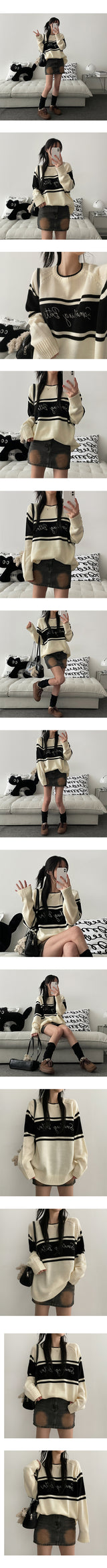 Tolp Lettering Color Round Knitwear