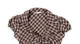 Ession Ribbon Puff V-Neck Check Shirt