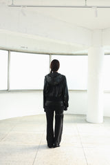 [ID] Layered Leather Bootcut Pants (Black)