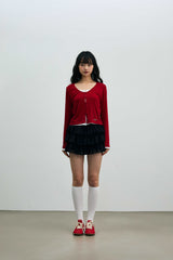 LYLA LAYERED CARDIGAN / RED-WHITE