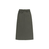 FOLDING WAIST BAND MAXI SKIRT (CHARCOAL KHAKI)
