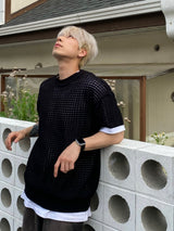 Mesh Round Short Sleeve Knit 3C