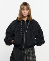 Neck Shirring Hooded Windbreaker _ BLACK