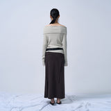 CUT-OUT MAXI LONG SKIRT (DEEP BROWN)