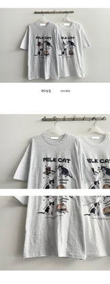オートミールコラージュミルクキャッツ半袖Tシャツ