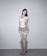 floral puff lace tee (3colors)
