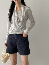 Shirred halterneck layered T-shirt