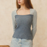 LAYERED SQUARE NECK KNIT - LIGHT BLUE