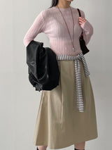Two-pin tuck cotton flare skirt
