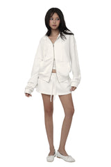 09 Numbering hooded zip-up, White