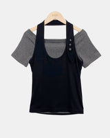 デンダー ボタン ホルター 半袖Tシャツ