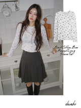 Print Cotton Bow Round Long Sleeve Tee