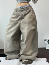 BEIGE KNEE PINTUCK PARACHUTE WIDE DENIM PANTS 🪐🧸🤎🩶