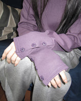 Qhin Sleeve Button One-Shoulder Sweatshirt