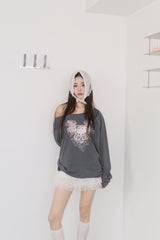ローズエンジェルオーバーサイズフィットオフショルダーロングスリーブTシャツ