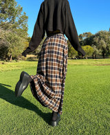 FEMININE HIP LONG CHECK JACQUARD SKIRT - 2 COLOR