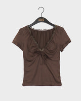 Kelney V-Neck Lace Ribbon Short Sleeve T-Shirt