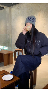 Black beads wool collar short padded coat
