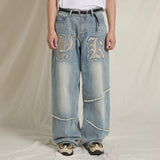 YK Applique Denim Pants Yellow Washing