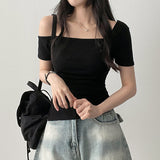 Ring uncut string square short sleeves tee