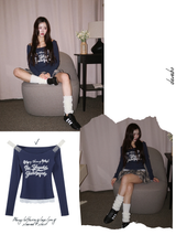 ネイビーレタリングレースロングスリーブTシャツ