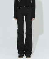 Star Stud Shirring Flared Denim Pants_Black