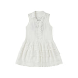 Knitted floral lace sleeveless shirt dress
