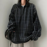 Paden thick boxy fleece checkered collar sweatshirt