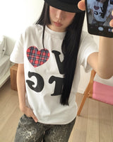 ブツヴィンテージハートチェックパッチショートスリーブTシャツ