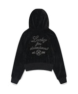 Women’s Velvet Crop Hooded Zip-Up Black