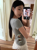 サイドポイントリボンショートスリーブtシャツ