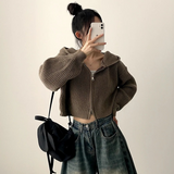 Leppon Thick Two-Way Cropped Knitwear Hooded Zip-Up