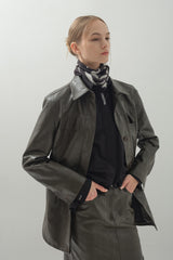 Leather Safari Half Coat_Choco Brown