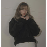 FLUFFY SHEARING COAT-BLACK