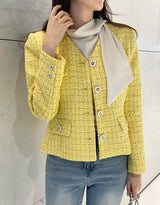 Bowl Check V-Neck Pearl Tweed Jacket