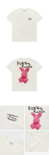 [24SS] DOODLE FUZZY RABBIT SHORT SLEEVE T-SHIRT CREAM