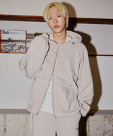 SOO APPLIQUER BALLOON HOOD ZIP-UP_BEIGE GRAY
