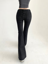 1478. ストライプロングブーツカットデニムパンツ