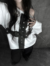 cross stud loose fit long sleeve (2color)