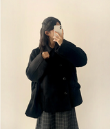 Bomi A-line pleated check midi skirt 