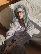 Fame Fleece Raccoon Fur Hooded Zip-Up