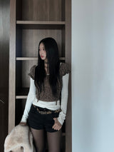 Leopard belt & brushed short pants SET (3 colors)