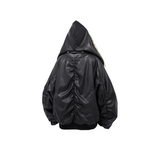 RELABEL Spatial Relations (Sun Shadow) Detachable, Adaptable Scarf Hood Full-Wool Pleated Leather MA-1 Pilot Jacket