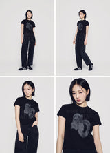 [24SS] シンボルハーフトーンプリントクロップショートスリーブTシャツ（スカイブルー）