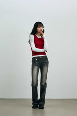 COMET LAYERED SLEEVE TOP / RED
